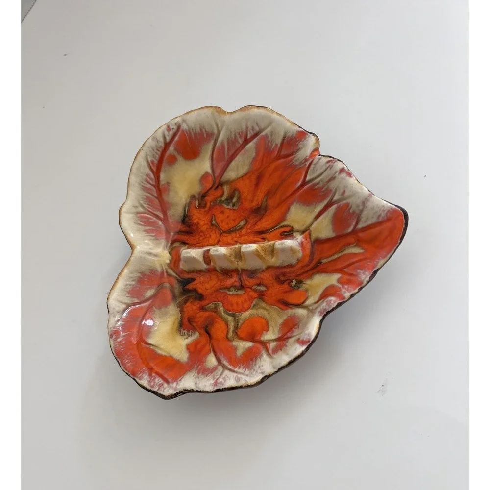 Vtg 1963 Leaf Ashtray No. 779 By Treasure Craft Orange Brown